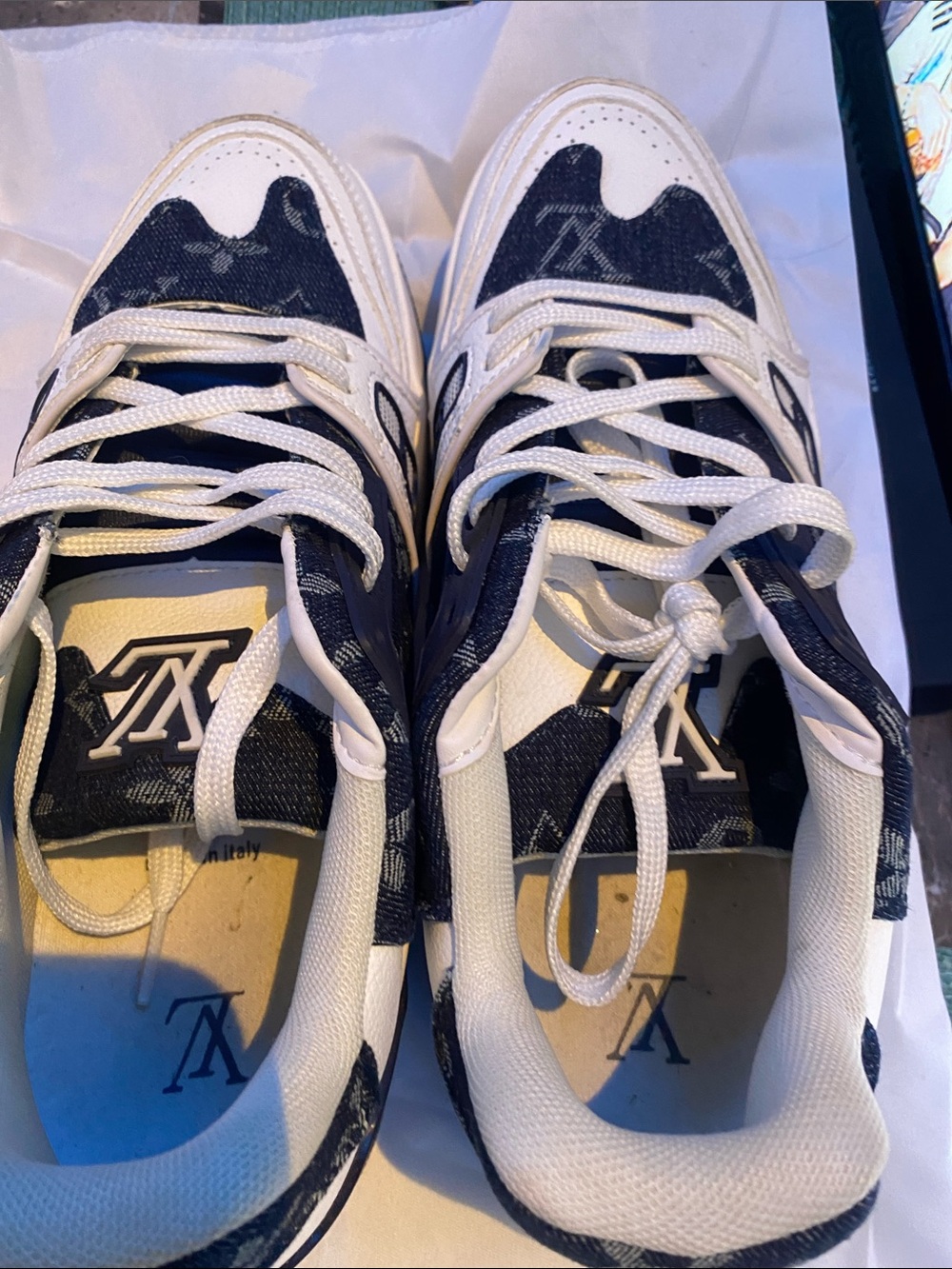 Louis Vuitton Navy and White Kids Monogram Sneakers